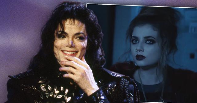 Michael Jackson Smiling With Hand Partially Covering His Mouth Looking Right at Inset Of Paris Jackson in the TV Film Scream Ressurection
