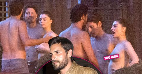 //scott disick shirtless woman topless balcony london pp