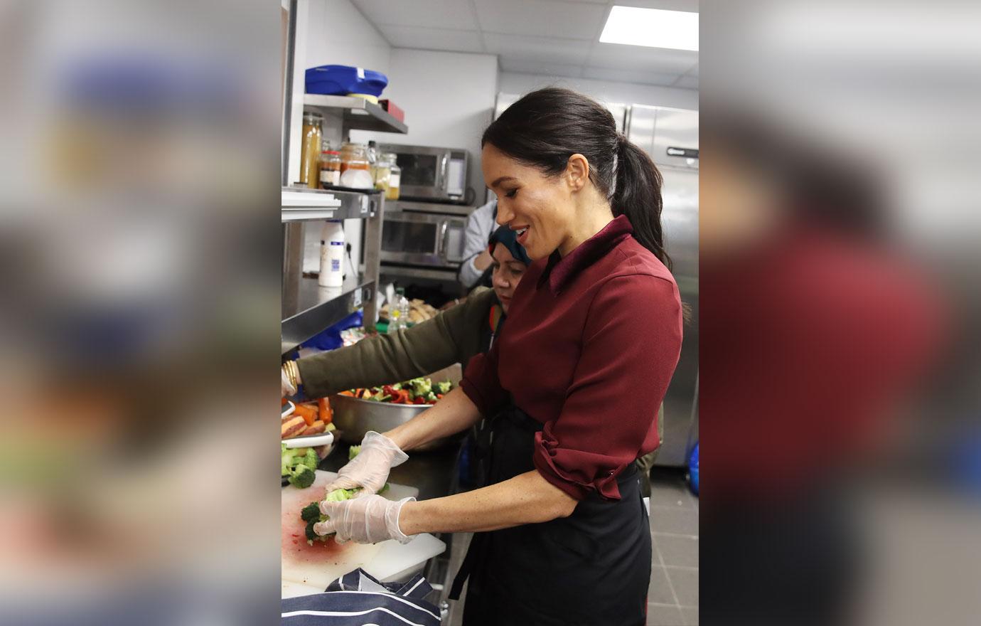 Meghan Markle Hubb Burgundy Coat Community Kitchen