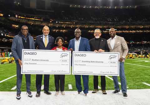 diageo presents presidents from grambling state university and southern university each with an additional to create endowment funds during the th annual bayou classic in new orleans