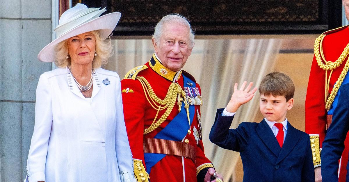 Phot of Queen Camilla, King Charles and Prince Louis
