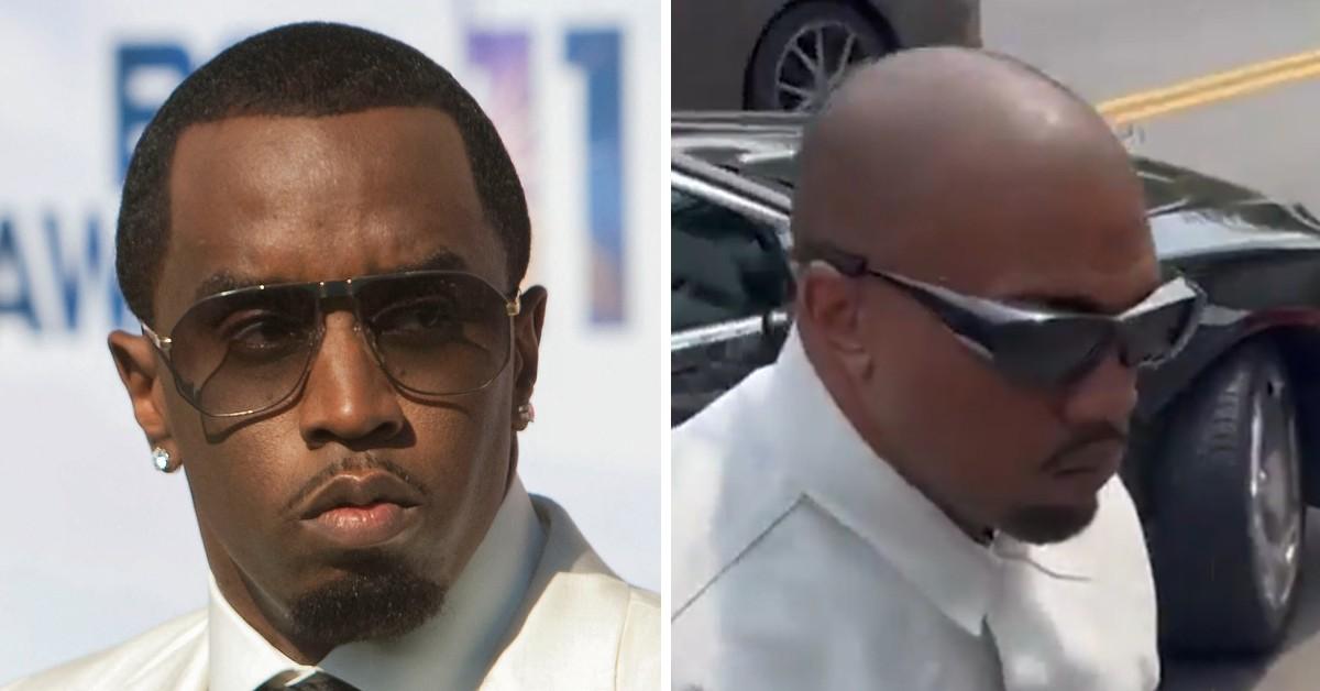 split photo of Sean Combs, Kanye West