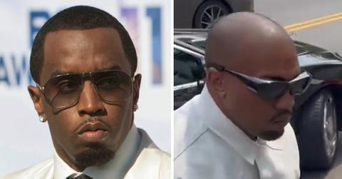 split photo of Sean Combs, Kanye West
