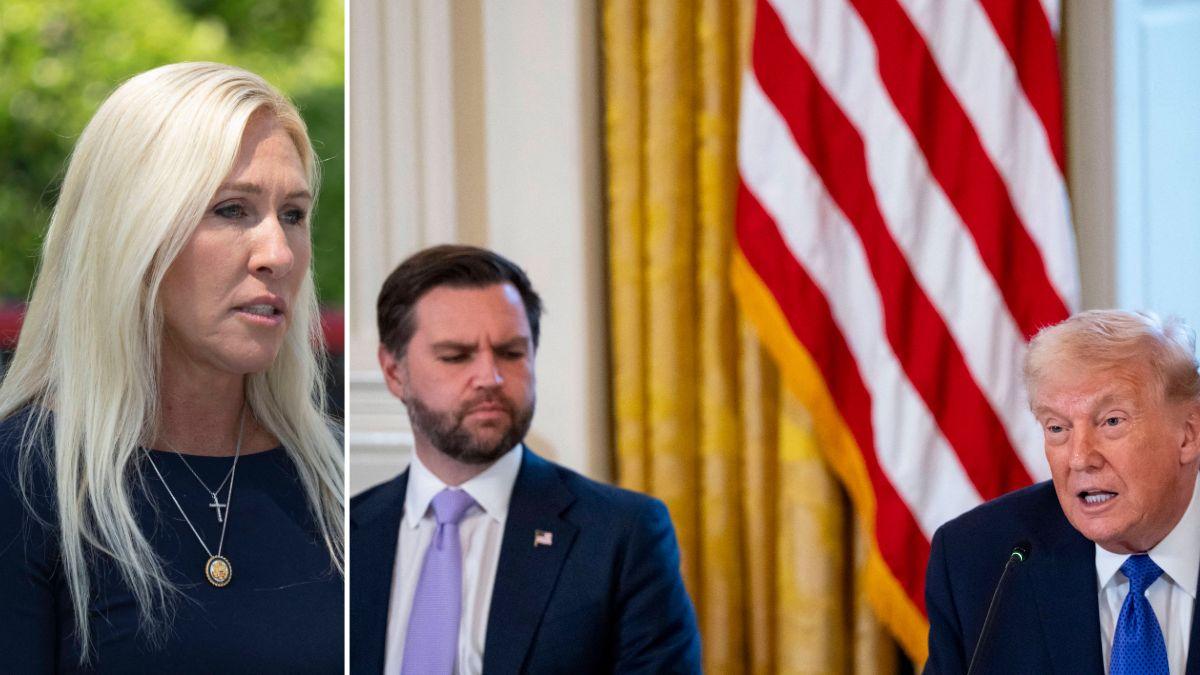Composite photo of Marjorie Taylor Greene, JD Vance and Donald Trump