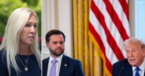 Composite photo of Marjorie Taylor Greene, JD Vance and Donald Trump