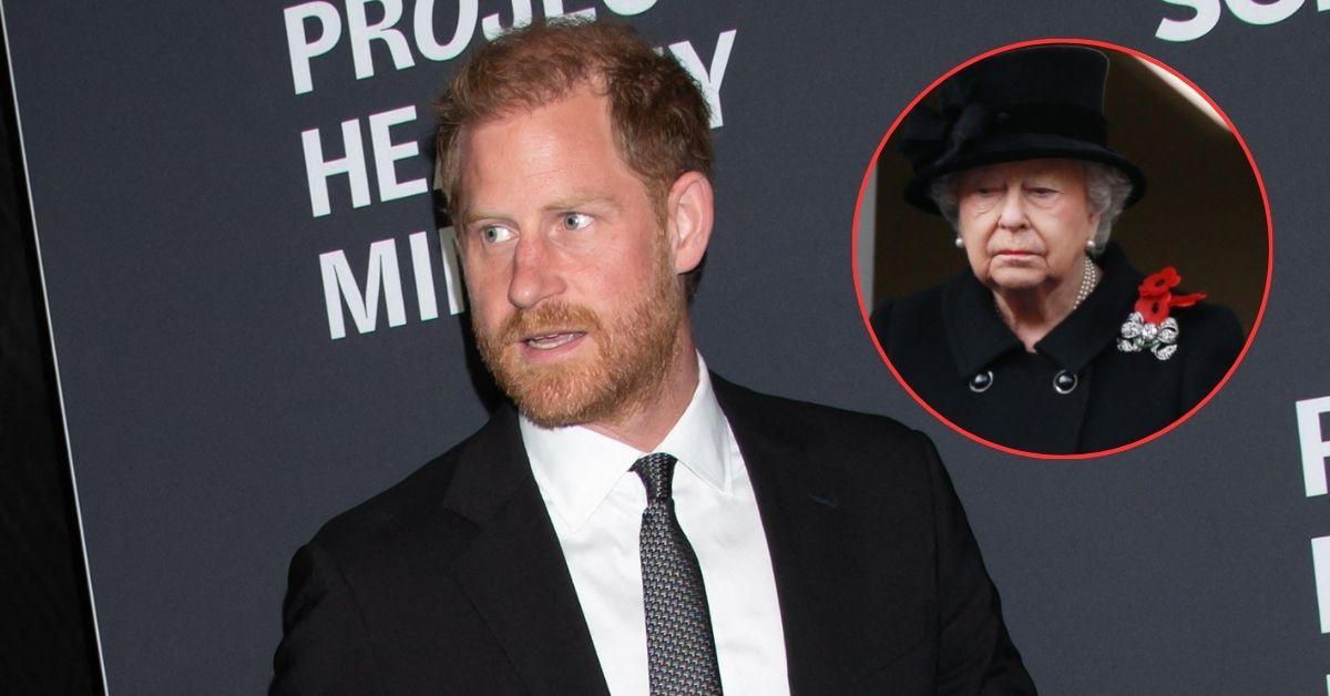 Photo of Prince Harry with Queen Elizabeth insert