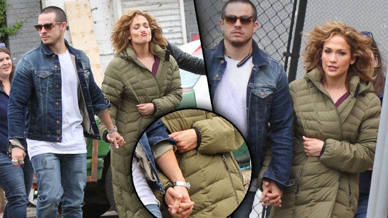 Casper Smart & Jennifer Lopez Dating Blue Set Holding Hands