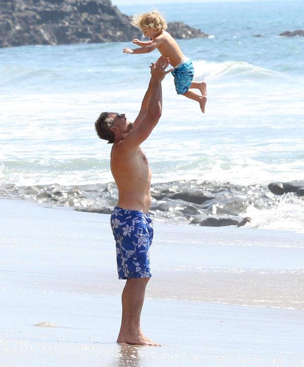 Eric Johnson Shirtless Beach Day With Kids