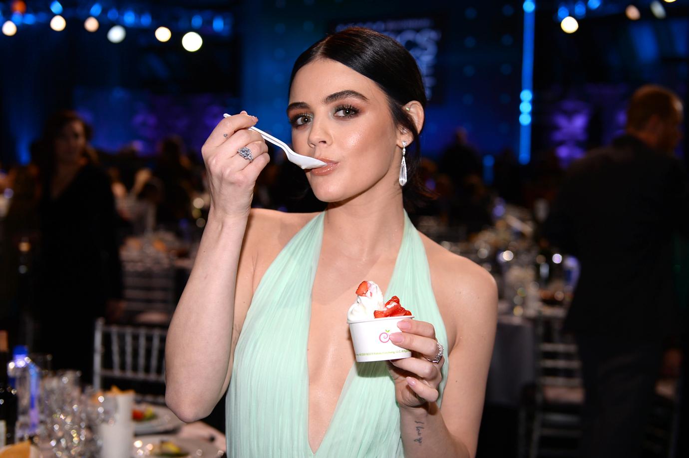 Lucy Hale poses with Pinkberry at the 25th Annual Critics' Choice Awards