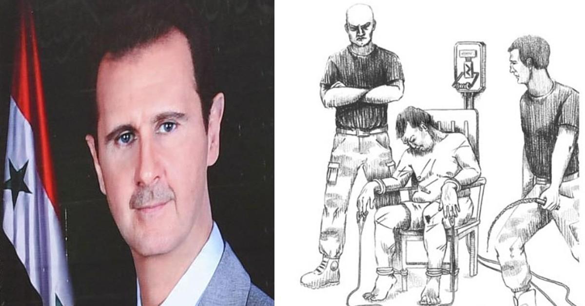 Split photo of Bashar al-Assad', Syrian prison