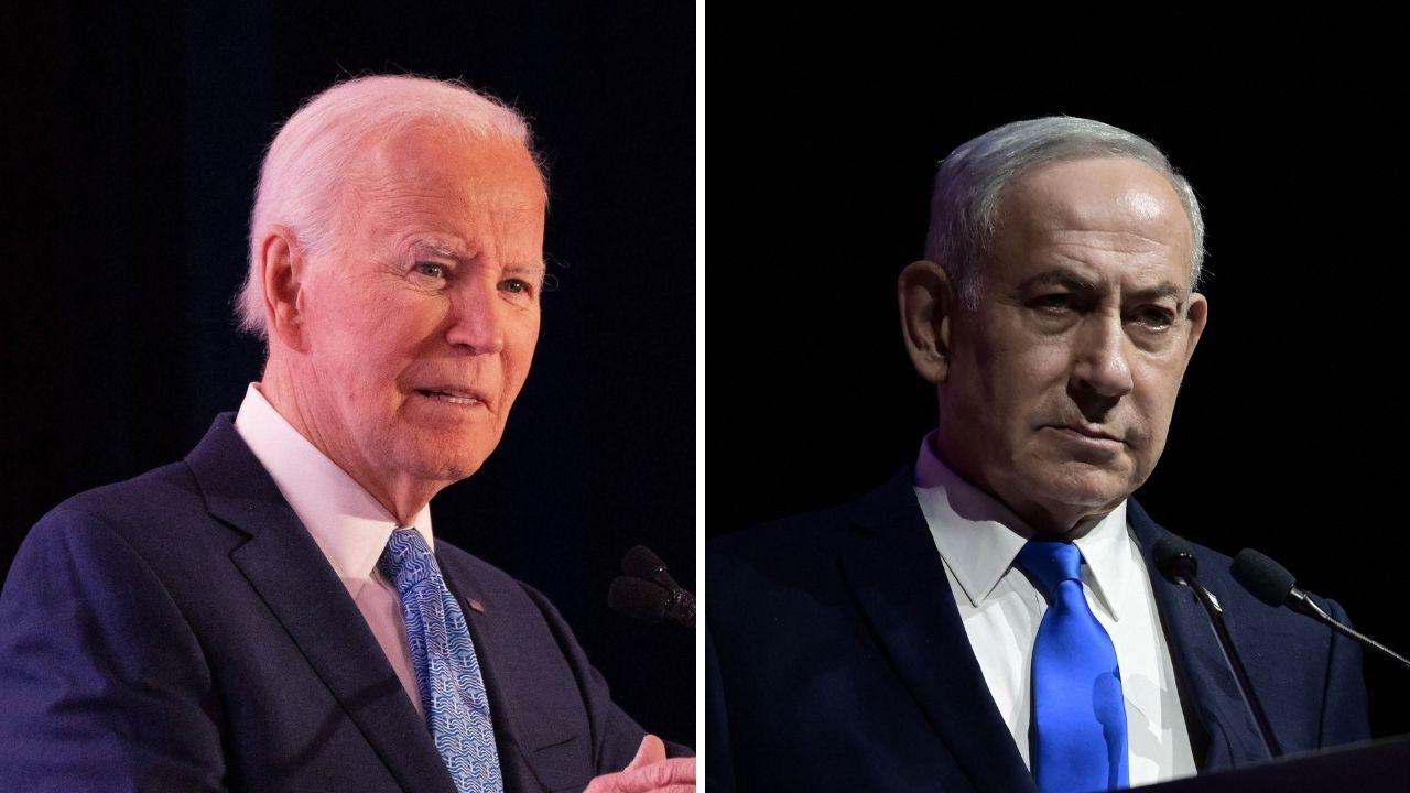 Split photo of Joe Biden and Benjamin Netanyahu