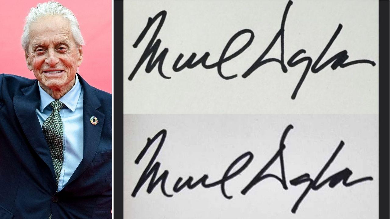 Photo of Michael Douglas and his autograph