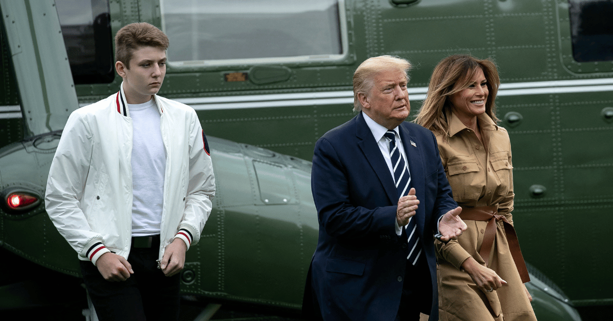 Photo of Barron, Donald and Melania Trump