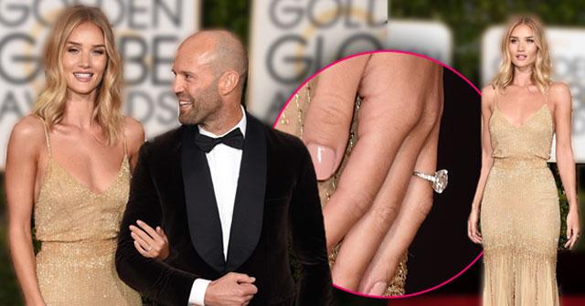 //rosie huntington whiteley jason statham engaged ring golden globes red carpet pp
