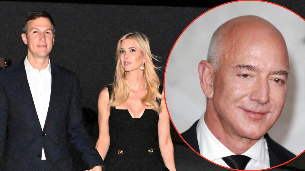 A photo of Jared Kushner and Ivanka Trump alongside a photo oof Jeff Bezos