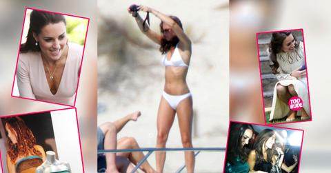 Collage of photos showing Kate Middleton nude, nip slips and wardrobe malfunctions