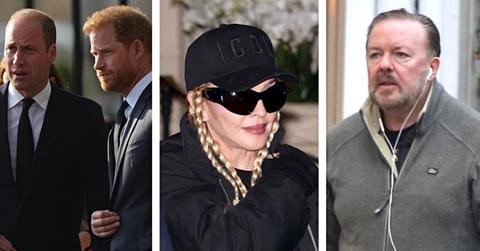 Composite photos of Princes William and Harry, Madonna and Ricky Gervais