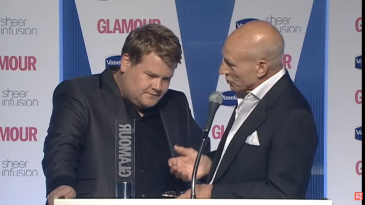 Photo of James Corden and Patrick Stewart