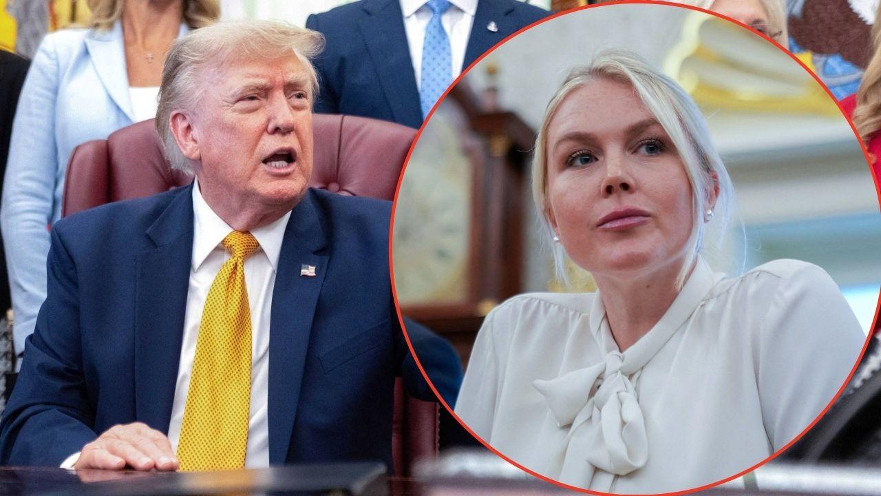 Split image of Karoline Leavitt and Donald Trump