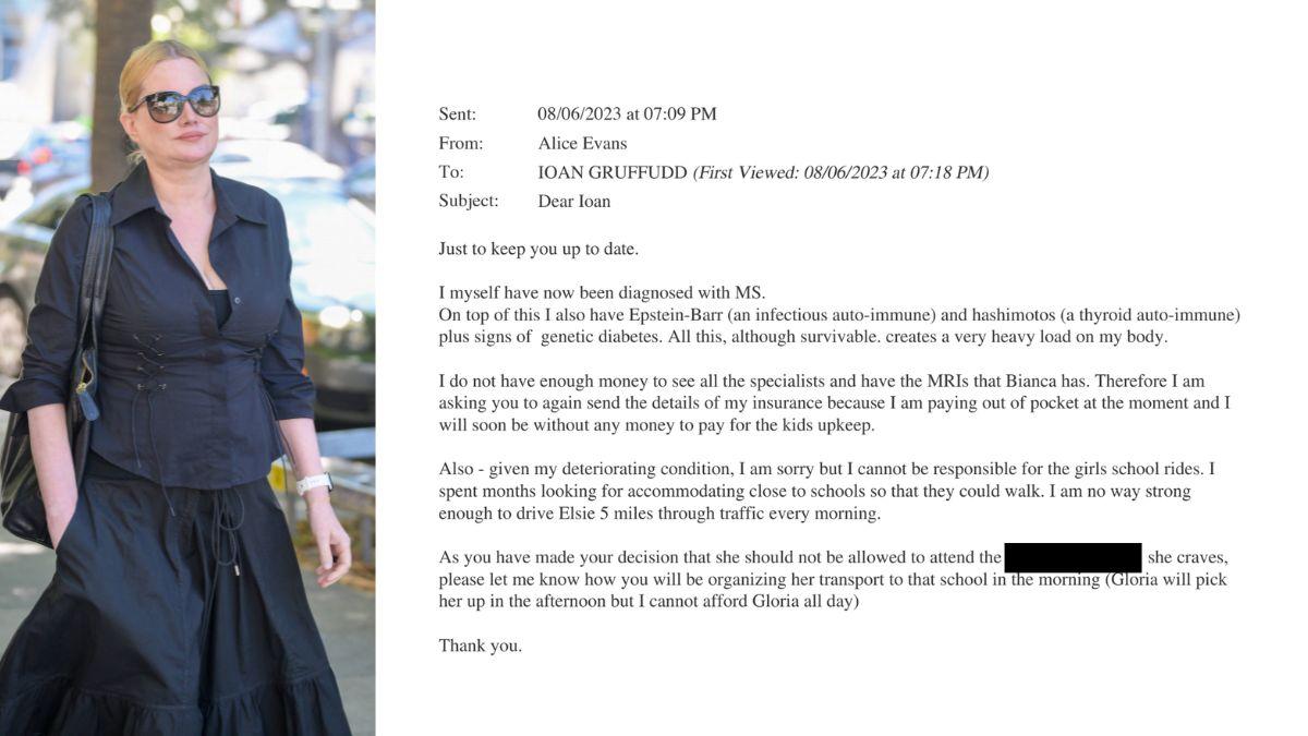 Photo of Alice Evans and email screengrab