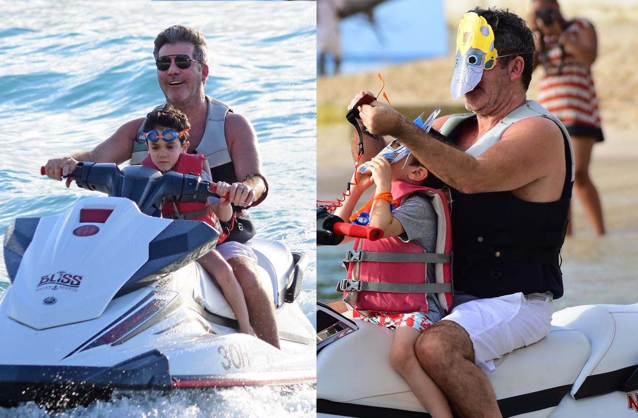 //simon cowell wears transformers mask on jet ski ride with son pp