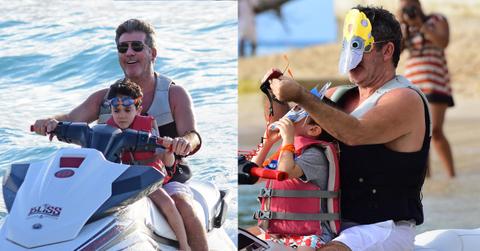 //simon cowell wears transformers mask on jet ski ride with son pp
