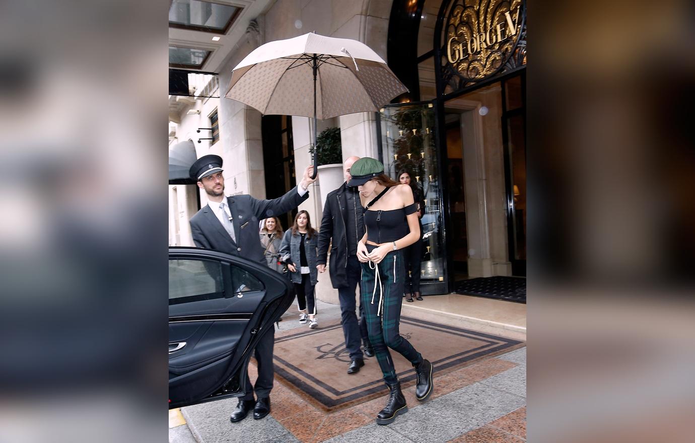 //gaunt looking kaia gerber leaves paris hotel