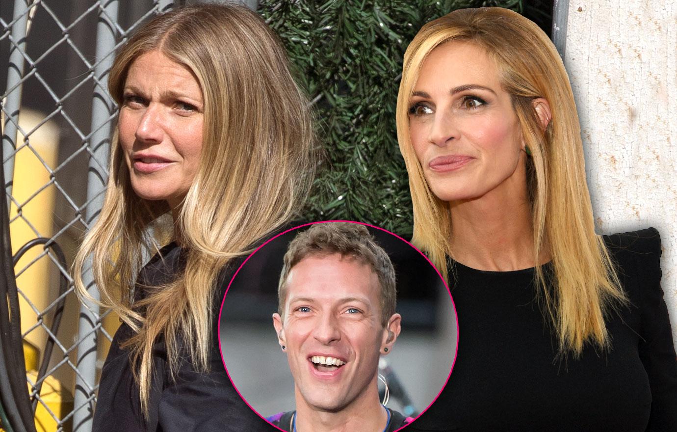 //gwyneth paltrow ditched by julia roberts attends chris martin dakota johnson party pp