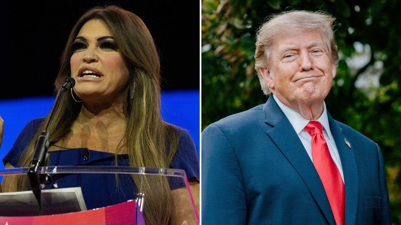 split image of Kimberly Guilfoyle and Donald Trump