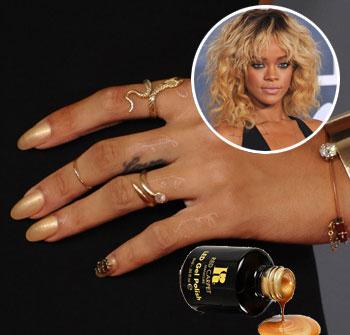 //rihanna gold nail polish getty wenn