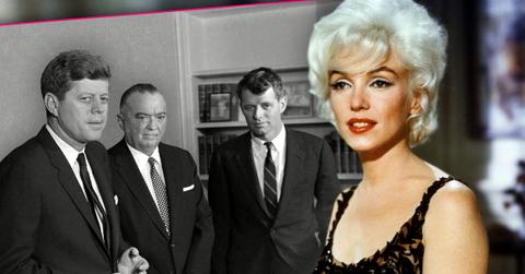 Black and White Photo Inset Of JFK, J Edgar Hoover and RFK, Color Photo Of Marilyn Monroe Wearing Black Evening Gown Black