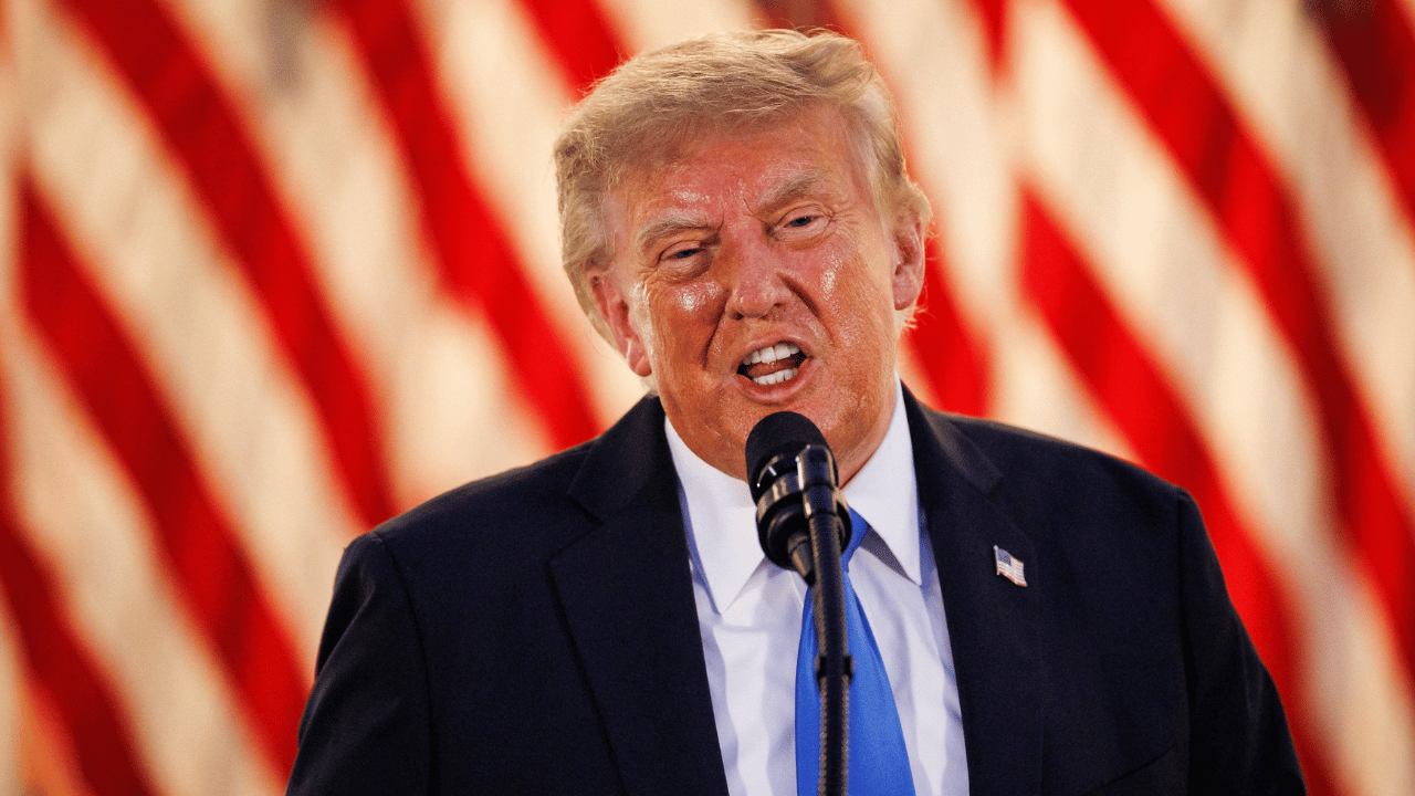 The president appeared to be sweating profusely as he delivered remarks to his fellow Republicans.