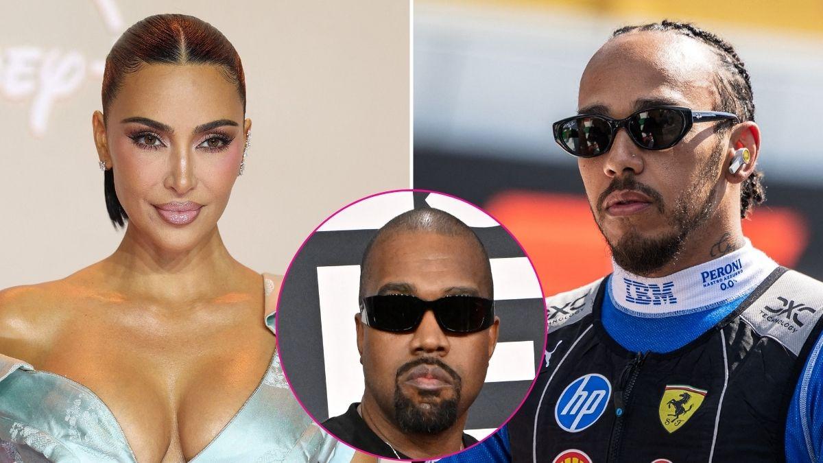 picture of Kim Kardashian, Lewis Hamilton, Kanye West