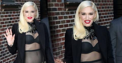 //gwen stefani pregnant prank abs fishnet
