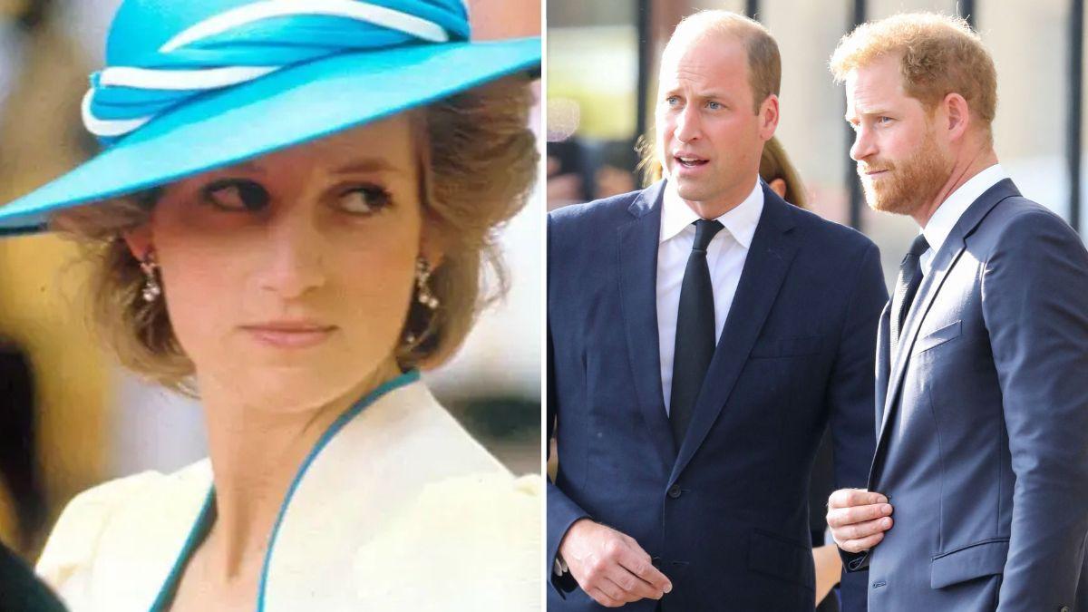 Split photo of Princess Daiana and Princes William and Harry