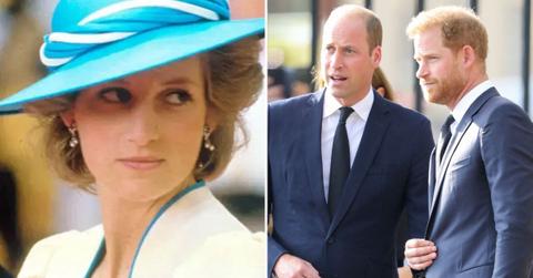 Split photo of Princess Daiana and Princes William and Harry