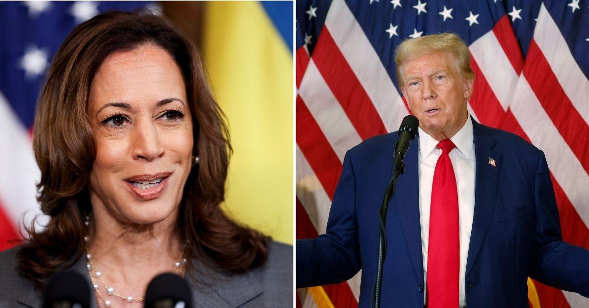 Kamala Harris in a photo beside a photo of Donald Trump