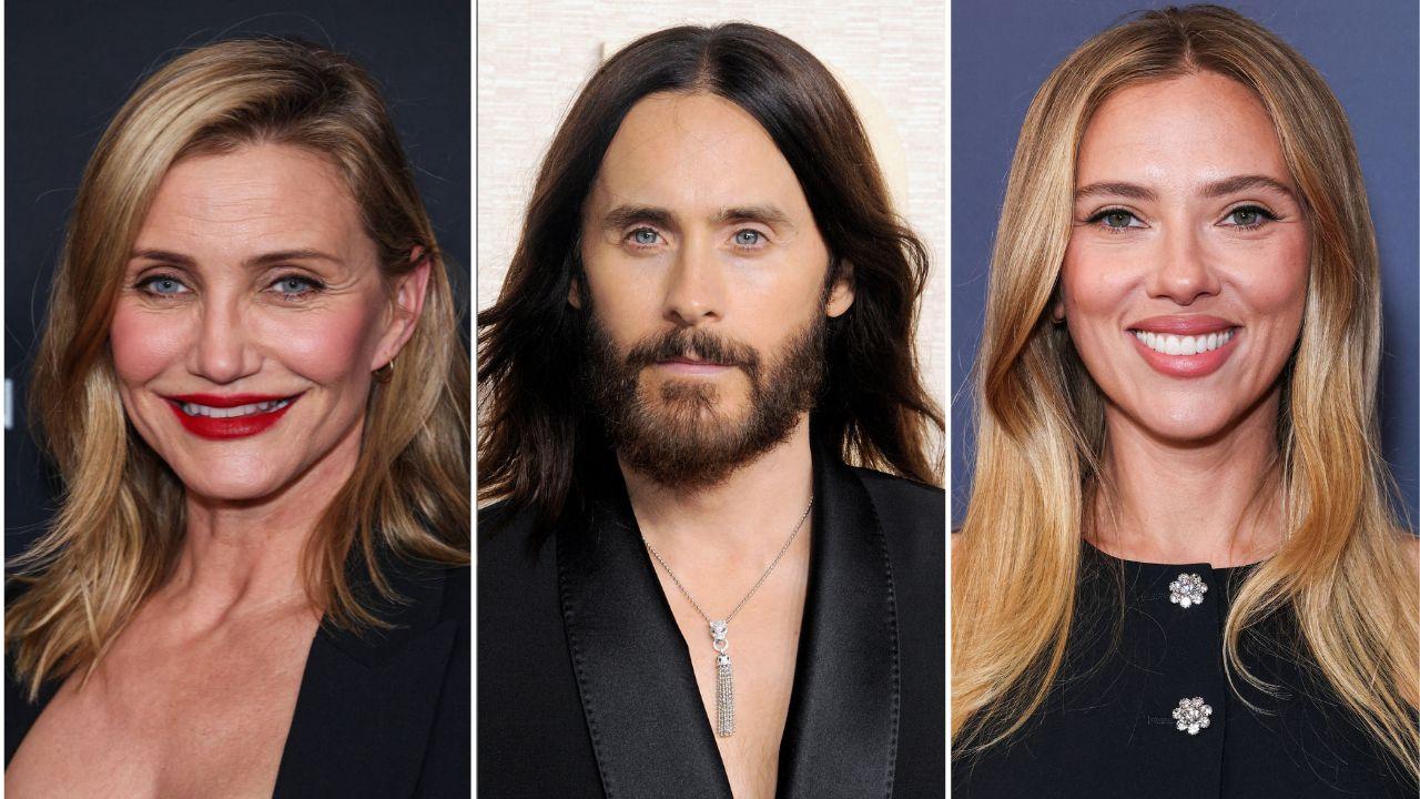 A photo of Cameron Diaz alongside a photo of Jared Leto alongside a photo of Scarlett Johansson