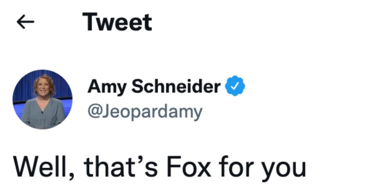 jeopardy champ amy schneider not shown on fox sports