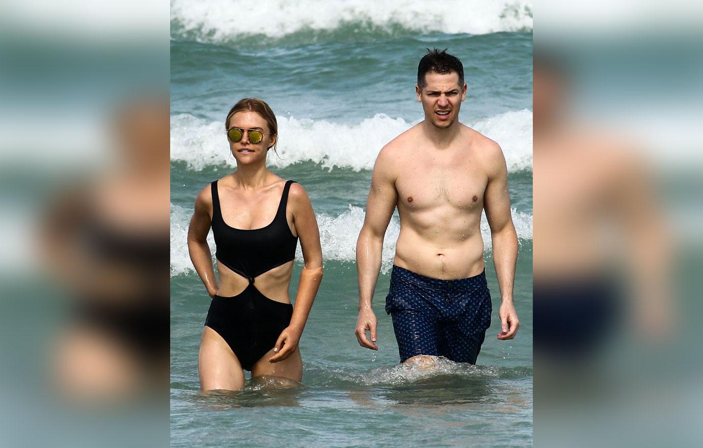 Jason Kennedy and Lauren Scruggs hit the beach in Miami