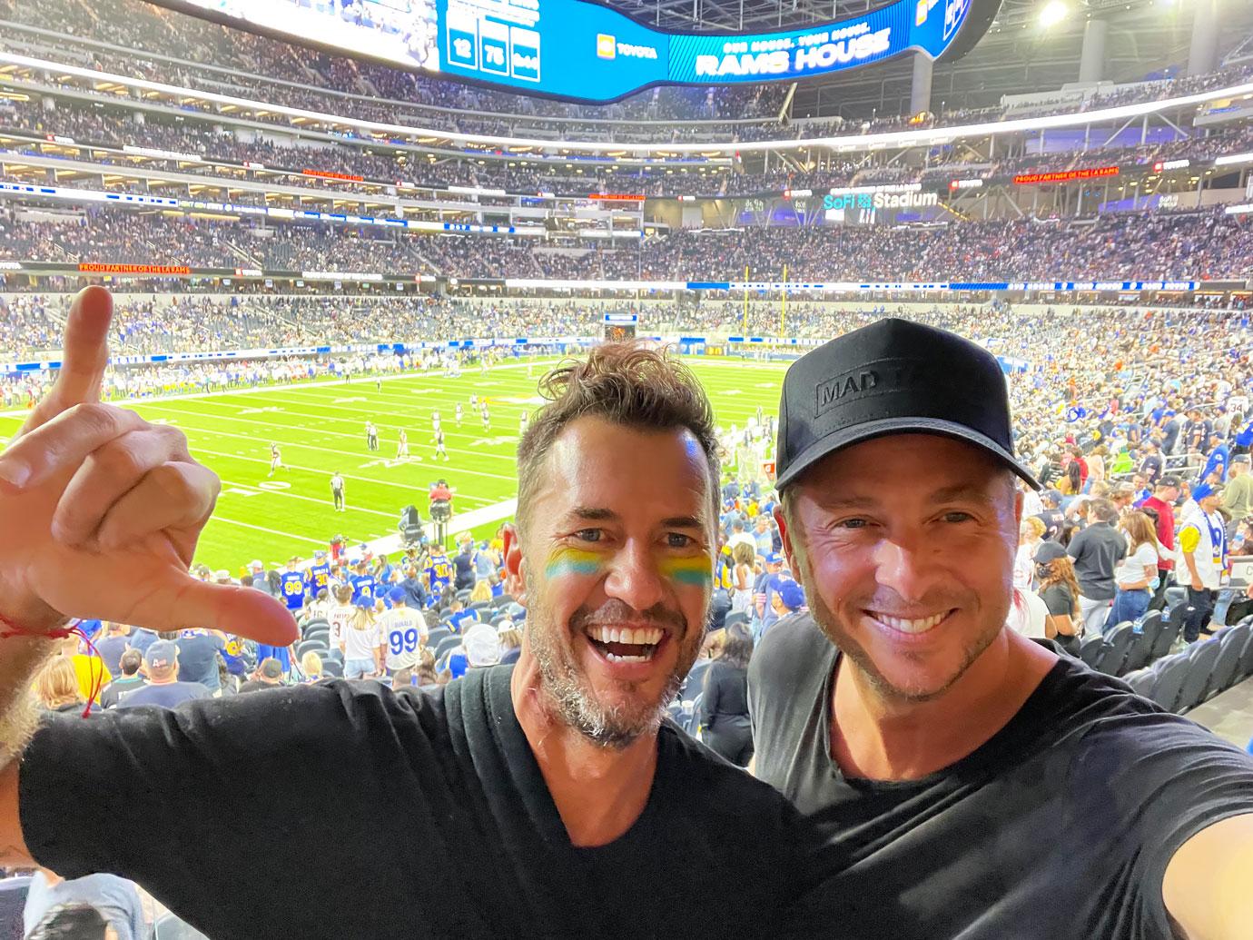 ryan tedder toms founder blake mycoskie angeles rams game