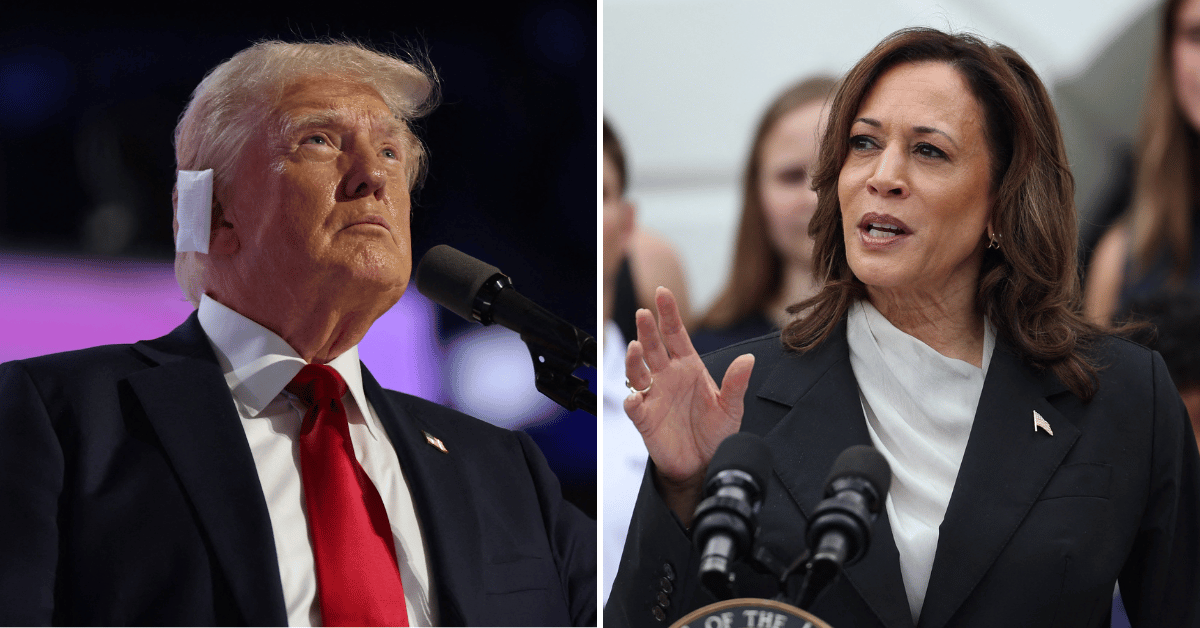 Composite photo of ex-president Donald Trump and Vice President Kamala Harris.