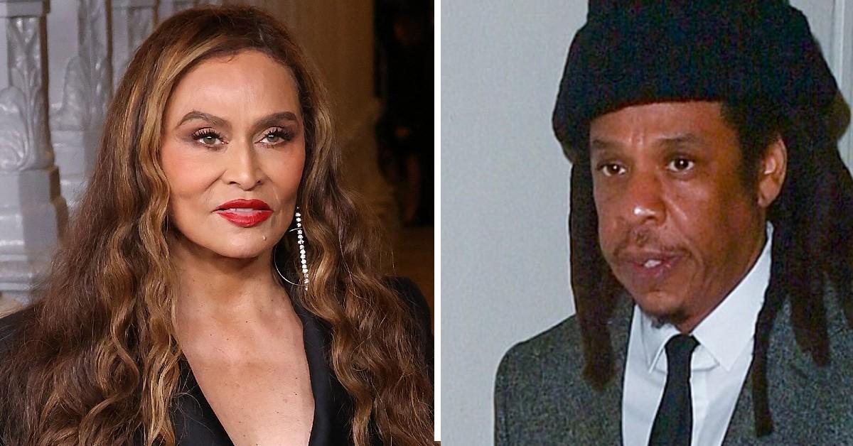 Split photo of Tina Knowles, Jay-Z