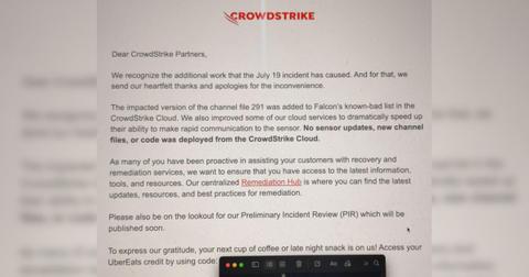 crowdstrike slammed sending uber eats codes sorry world it chaos
