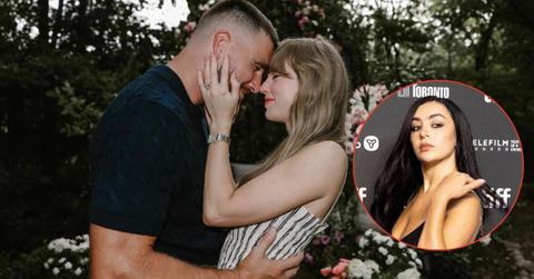 Composite photo of Travis Kelce, Taylor Swift, and Charli XCX