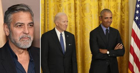 Composite photo George Clooney and Joe Biden with Barack Obama