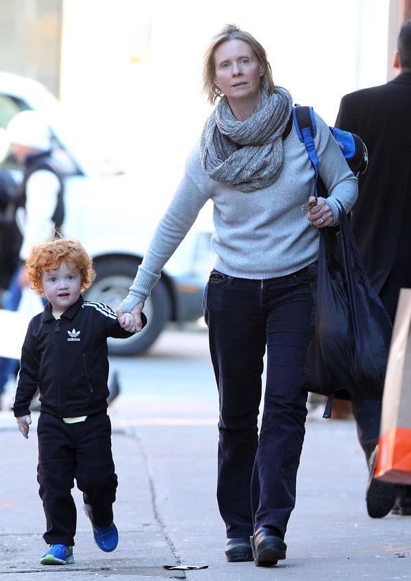 Cynthia Nixon Walks Son Home