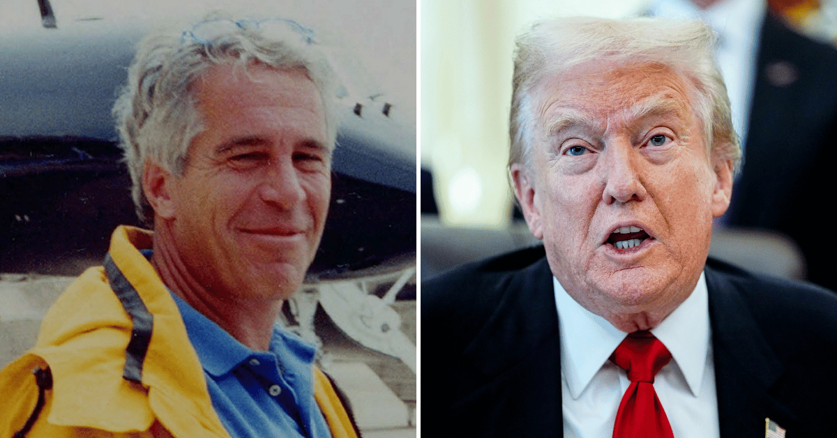 Split photo of Jeffrey Epstein, Donald Trump
