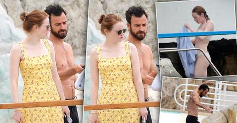 Justin Theroux Shirtless Emma Stone Bikini Vacation