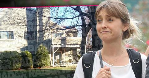 Allison Mack Wearing White shirt and Backpack with Inset of Her Former Home